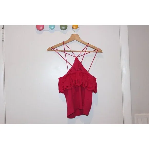 Anthpologie Fuchsia Lace Halter Cami Top With Strappy Back Design Size Small - Picture 5 of 9